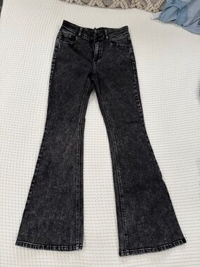 KanCan Women's Black Acid-Wash High Rise Flare Jeans Size 29